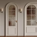 White Arched Glass Panel Doors With Wall Sconces In Interior Design 3d model