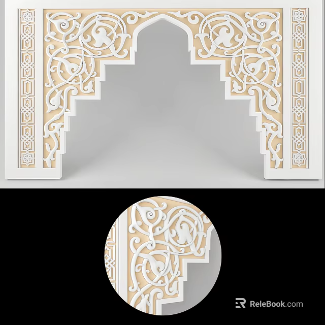 Ornate Archway Design With Intricate Carvings Cream And White Patterns For Interior Decor 3d model 