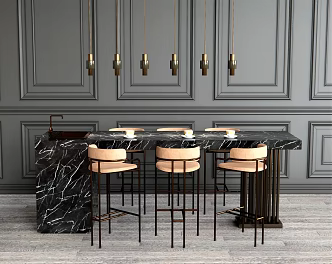 Modern Bar Chair Combination Home Bar Area Bar Desk Bar Chair Bar Table Chandelier Faucet Sink 3d model