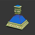 Blue Pyramid Ornament With Golden Accents And Smooth Blue Surface Design