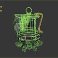 Bio Mechanical Character With Black Body Orange Accents Purple Glowing Lines Green Dots