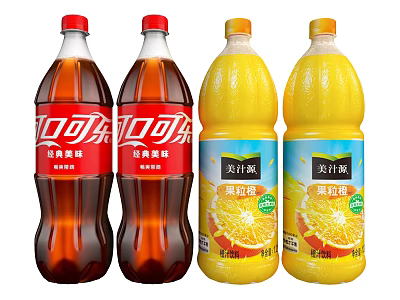 Coca Cola Classic Taste And Minute Maid Orange Juice With Pulp Bottles 3d model