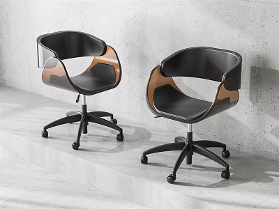 Modern Office Chair With Black Brown Accents And Five Star Casters 3d model