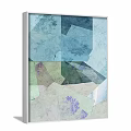 Abstract Painting With Blue Green Purple Geometric Fragments And Textured Layers