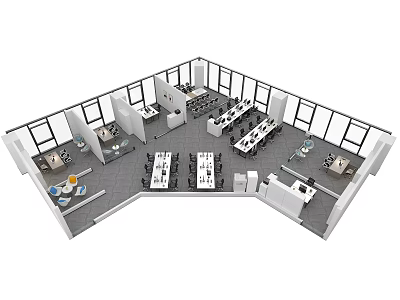 Modern Public Office Space With Open Layout Multiple Workstations Desks And Large Windows 3d model