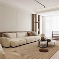 Modern Minimalist Living and Dining Room Interior With Beige Sofa Floor Lamp And Green Plant