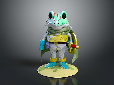Frog Shaped Game And Movie Character With Green Skin Yellow Suspenders And Red Weapon 3d model