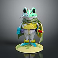 Frog Shaped Game And Movie Character With Green Skin Yellow Suspenders And Red Weapon