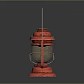 Vintage Red Candle Lantern with Metal Frame Handle and Transparent Glass Design