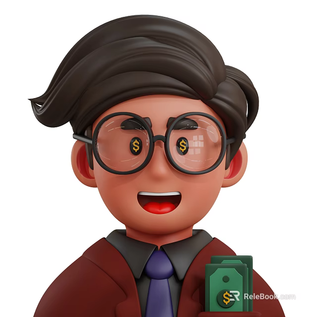 Man With Dollar Signs On Glasses Holding Green Money And Smiling Happily 3d model 