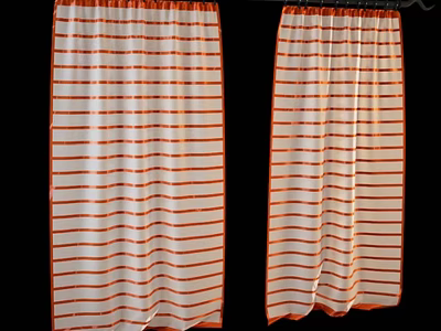 Elegant White And Orange Striped Curtains For Modern Window Decor 3d model