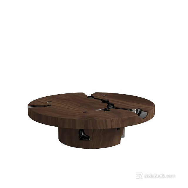 Round Walnut Wooden Coffee Table With Modern Unique Base Design 3d model