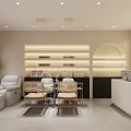 Modern Elegant Beauty Hair Salon Interior Design With White Sofa Chairs Ottoman And Palm Plants