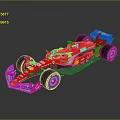 Red Formula 1 Race Car With Shell Logo Blue Accents And Black Tires