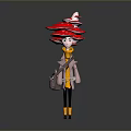 Stylish Cartoon Character With Red Mushroom Hat Yellow Coat Black Pants Yellow Boots Backpack