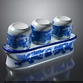 Blue And White Ceramic Seasoning Set With Three Bottles And Dragon Pattern Tray