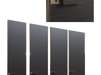 Modern Sleek Dark Wooden Swing Door with Metal Frame and Handle Design for Home Interior 3d model