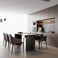 Modern Restaurant Interior With Gray Cabinets Black Dining Table And Warm Lighting