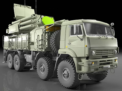 Heavy Duty Military Missile Launcher Vehicle With Green Body Multiple Launch Tubes And Large Tires 3d model