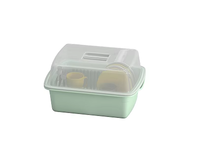 Light Green Kitchen Dish Storage Container With Transparent Lid And Utensils Inside 3d model
