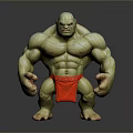 Muscular Green Skinned Game Movie Character Wearing Red Shorts With Strong Build