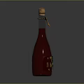 Green Glass Bottle With Cork Stopper And Decorative Patterns On Dark Background