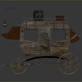 Vintage Wooden Carriage Design With Metal Railings Wheels And Hanging Lamp