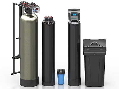Modern Kitchen Water Filtration Appliances With Softener And Purifier Units 3d model