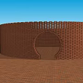 Circular Red Brick Latticed Structure With Central Opening Against Blue Sky On Brown Ground 3d model