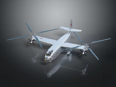 White Airplane Model With Four Propellers Shiny Body And Reflective Surface 3d model