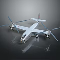 White Airplane Model With Four Propellers Shiny Body And Reflective Surface