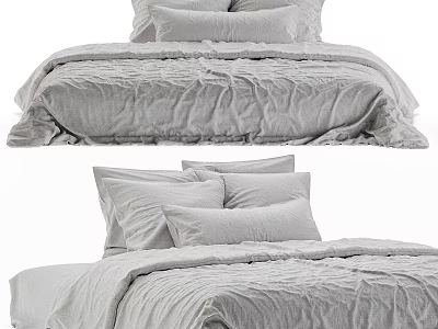 Double Bed Featuring Soft Linen Quilt Stacked Pillows And Neat Bedding Arrangement In Modern Style 3d model