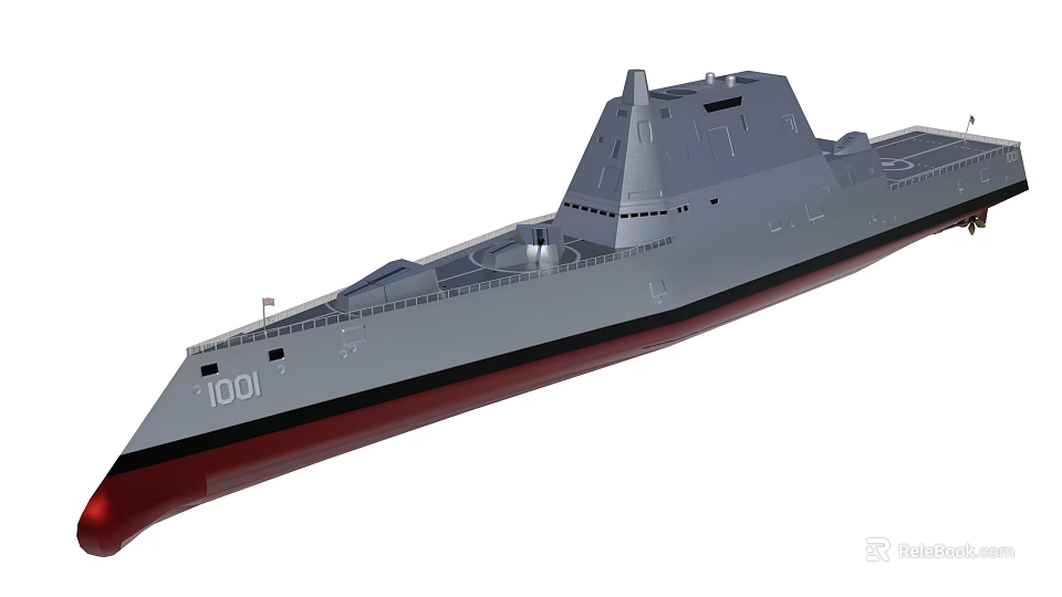Modern Warship With Gray Hull Red Bottom And Hull Number 1001 3d model 