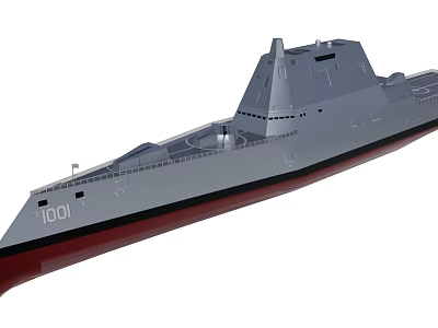 Modern Warship With Gray Hull Red Bottom And Hull Number 1001 3d model