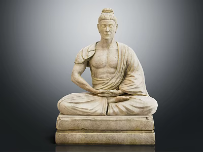 Stone Buddha Sculpture Sitting in Cross Legged Position With Hand Gesture On Square Pedestal 3d model