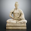 Stone Buddha Sculpture Sitting in Cross Legged Position With Hand Gesture On Square Pedestal