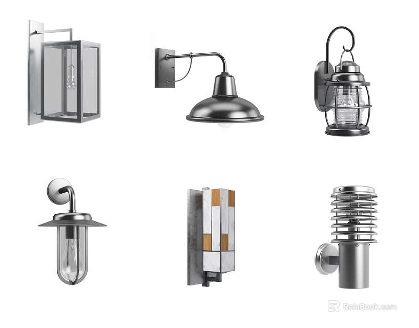 Different Designs of Wall Lamps with Metal and Glass Finishes in Modern and Industrial Styles 3d model 
