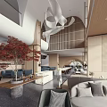 Elegant Modern Hotel Lobby Interior With Arched Design Wooden Elements And Green Plants
