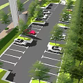 Modern Parking Lot With Landscaped Trees Parking Spaces And Parked Vehicles