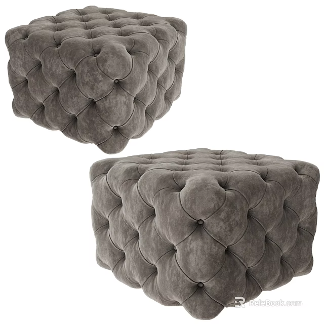 Two Velvet Tufted Button Detail Ottomans For Modern Living Room Furniture 3d model 