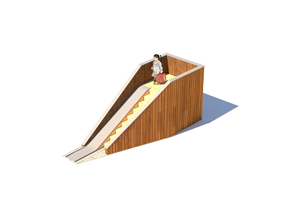 Safe And Durable Wooden Slide Play Equipment With Staircase For Outdoor Kids 3d model