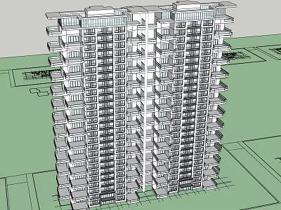 Modern High Rise Apartment Building Architectural Sketch With Multiple Floors And Balconies 3d model