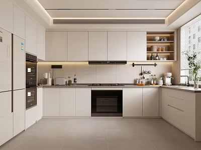 Modern Kitchen Interior With White Cabinets Open Layout Island Counter And Appliances 3d model