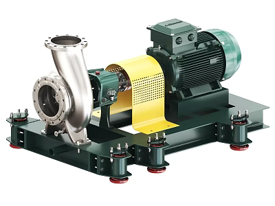 Industrial Centrifugal Pump System Featuring Green Motor Silver Body Yellow Guard And Black Base 3d model
