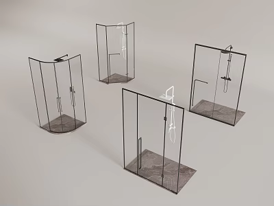 Modern Glass Shower Enclosures With Black Frame Various Shapes And Gray Base 3d model