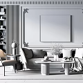 Modern Living Room With Sofa And Coffee Table Set Decorative Painting Green Plant Throw Pillows