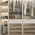 Modern Minimalist Wardrobe Interior With Hanging Clothes Drawers And Storage Shelves