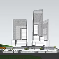 Modern Twin Tower Office Building Design With Glass Facade And Green Hills