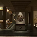 Traditional Japanese Restaurant Interior With Wooden Structure Hanging Lanterns Circular Decor Benches And Bar Stools