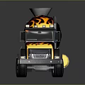 Concrete Mixer Truck With Flame Design Black Yellow Color Detailed Model